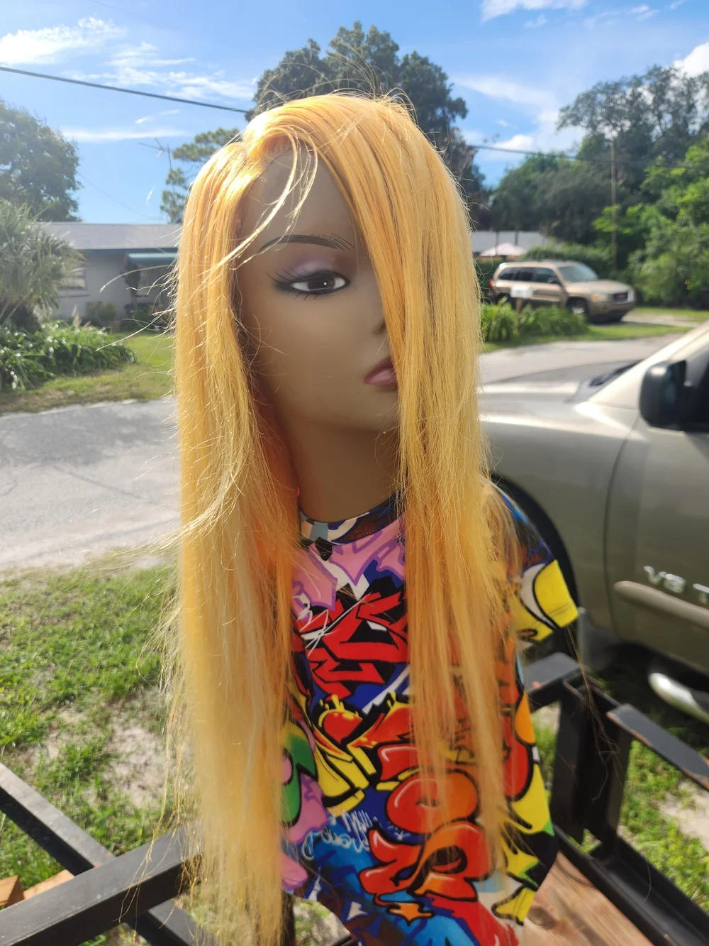 Blonde Straight Human Blend Hair Wig - Sleek Long Style